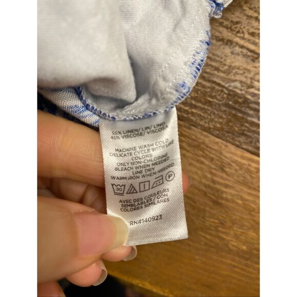 Loft Medium blue white linen shorts drawstring - Picture 5 of 7